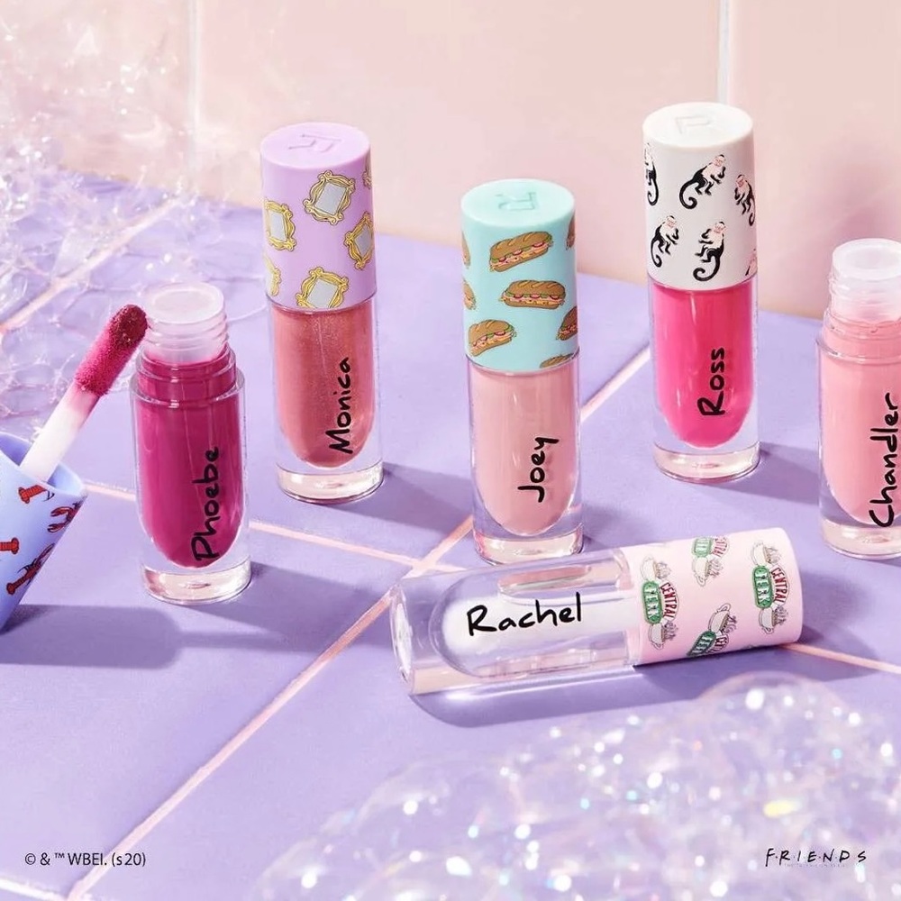Revolution x Friends Lipgloss set: Rachel, Monica, Phoebe, Ross, Chandler & Joey